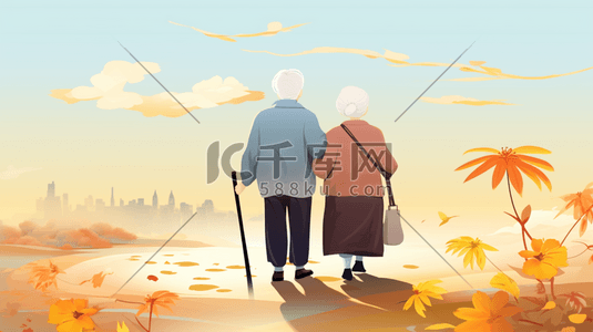 公园散步的老年夫妇