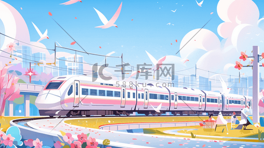 轻轨插画图片_驶往春天的高速列车插画12