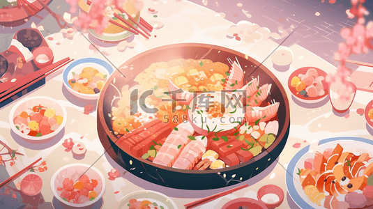 肉类海鲜插画图片_五彩缤纷火锅美食插图3