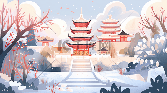红色中国古建筑群风景插图4