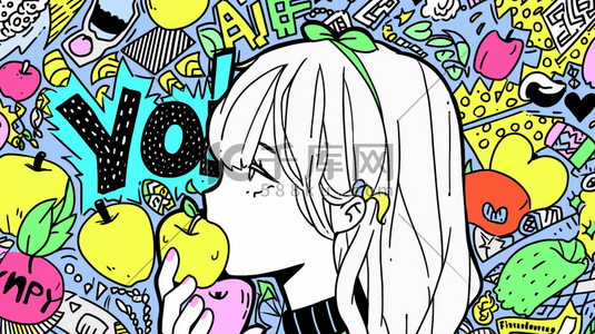 吃水果插画图片_吃水果的女孩手绘插画20