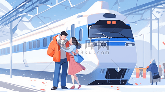 高铁到站声音插画图片_站台上的人物插画2