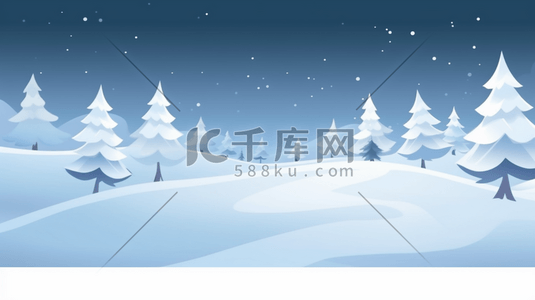 田野星空插画图片_蓝色田野雪地夜景插画15