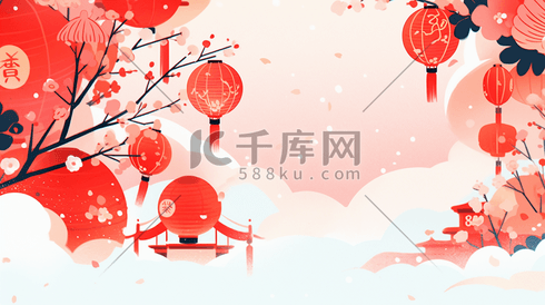 红色中国风传统节日插画