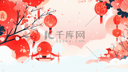 传统节日喜庆插画图片_红色中国风传统节日插画