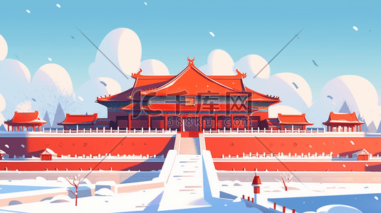 红色中国古建筑群风景插图23