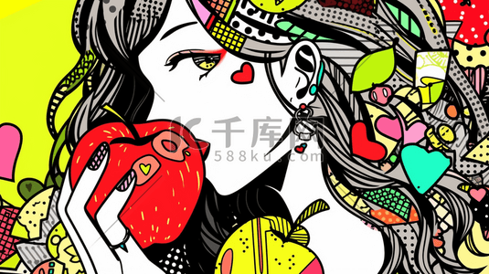 吃水果插画图片_吃水果的女孩手绘插画18