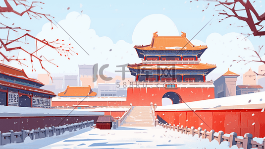红色中国古建筑群风景插图21