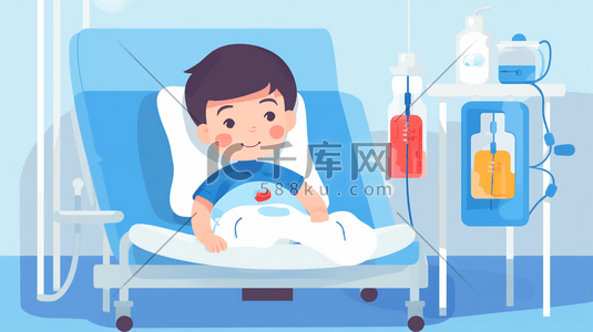 蓝色的数字6插画图片_躺在病床上输液的人物插画6