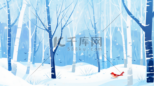 冬季嬉戏插画图片_树林里嬉戏的小鸟插画4
