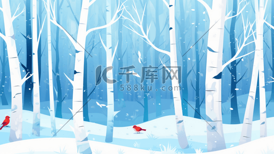 冬季嬉戏插画图片_树林里嬉戏的小鸟插画7