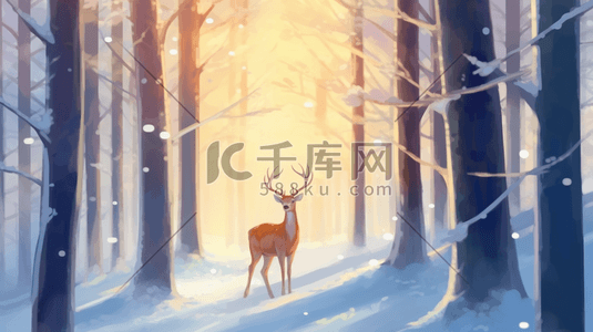 树林雪地里的梅花鹿插画8