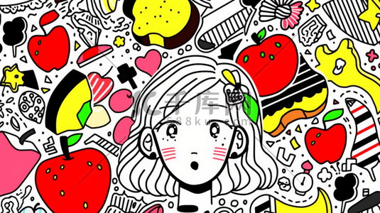 吃水果插画图片_吃水果的女孩手绘插画13