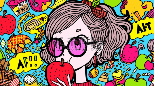 吃水果的女孩手绘插画2