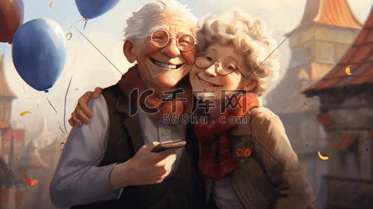 恩爱兔子插画图片_恩爱温馨的老年夫妇