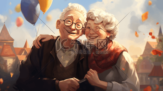 恩爱兔子插画图片_恩爱温馨的老年夫妇