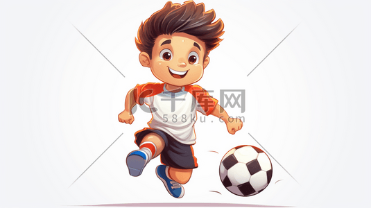 开心的男孩卡通插画图片_踢足球的男孩卡通插画