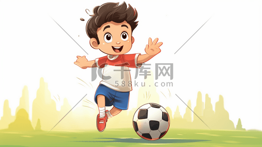 开心的男孩卡通插画图片_踢足球的男孩卡通插画11