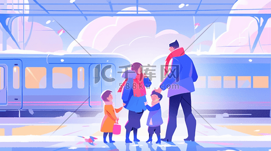 车站站台人物卡通插画3