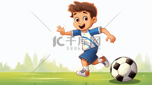开心的男孩卡通插画图片_踢足球的男孩卡通插画22