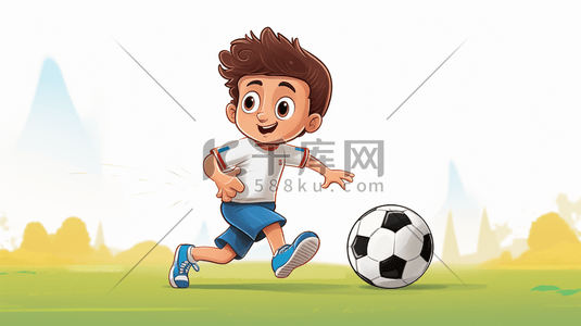 卡通足球男孩插画图片_踢足球的男孩卡通插画9
