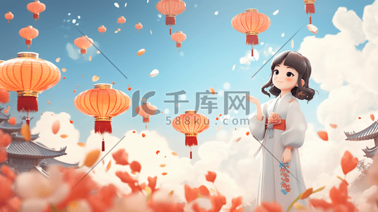 红色中国风节日喜庆卡通人物灯笼插画8