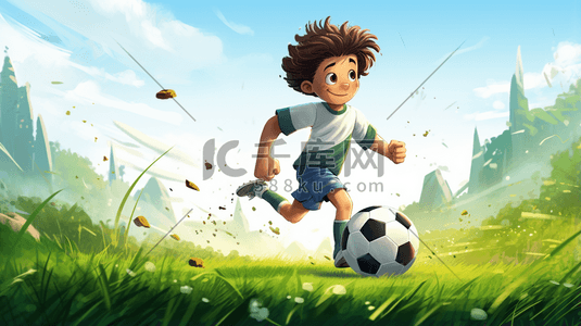 踢足球的阳光小男孩插画17