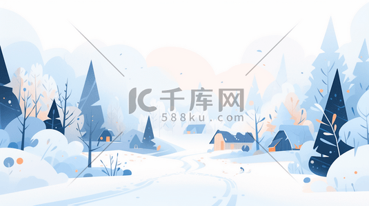 唯美渐变色插画图片_渐变色树林里的雪景唯美卡通插画222