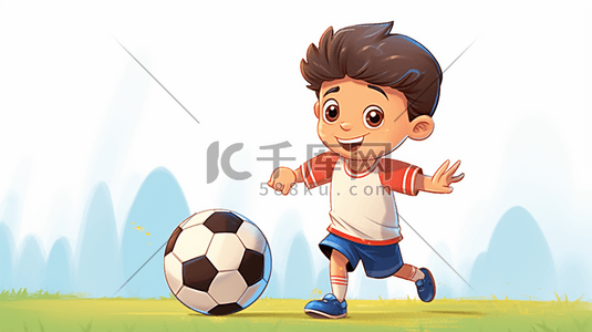 踢足球的男孩卡通插画3