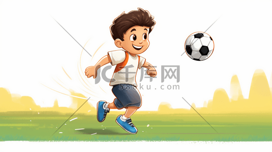 开心的男孩卡通插画图片_踢足球的男孩卡通插画7