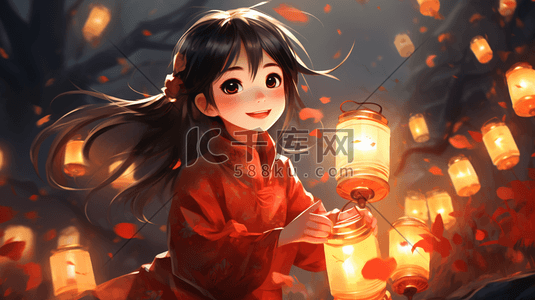 花朵彩带插画图片_节日喜庆动漫人物卡通插2