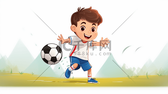 开心的男孩卡通插画图片_踢足球的男孩卡通插画21