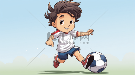 开心的男孩卡通插画图片_踢足球的男孩卡通插画25