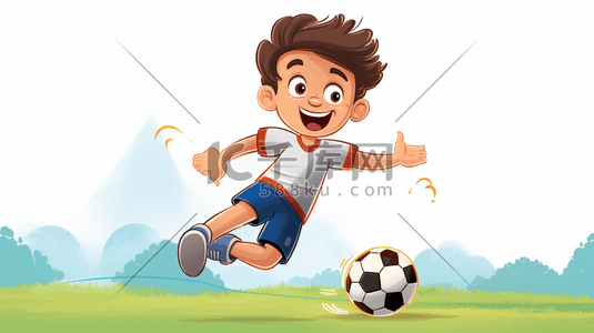 开心的男孩卡通插画图片_踢足球的男孩卡通插画15