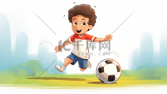 开心的男孩卡通插画图片_踢足球的男孩卡通插画18