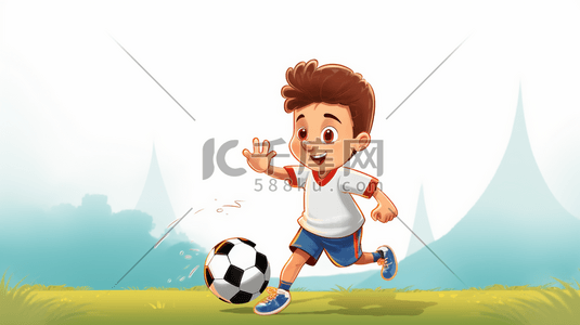开心的男孩卡通插画图片_踢足球的男孩卡通插画2