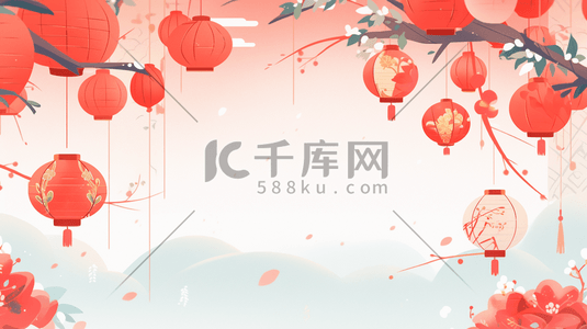 中国古典建筑插画图片_红色中国古典建筑风景插画2