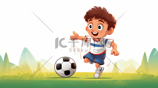 开心的男孩卡通插画图片_踢足球的男孩卡通插画20