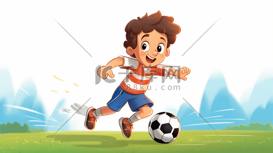 卡通足球男孩插画图片_踢足球的男孩卡通插画10
