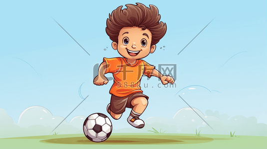 开心的男孩卡通插画图片_踢足球的男孩卡通插画23