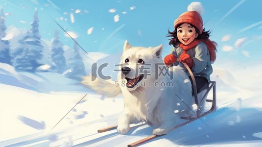 动画感雪地里奔跑的动物插画5