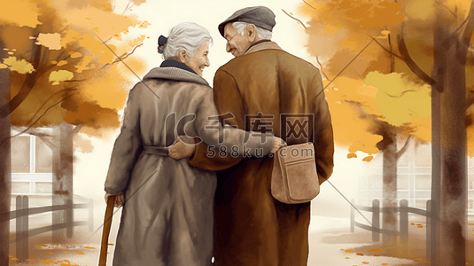 重阳节插画图片_恩爱温馨的老年夫妇