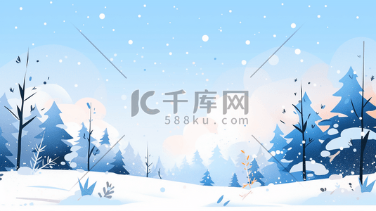 渐变色树林里的雪景唯美卡通插画2