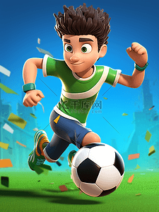 足球绿色插画图片_竞技场踢足球的男孩卡通插画6