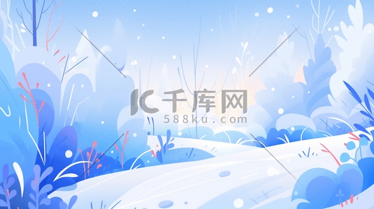 渐变色树林里的雪景唯美卡通插画26