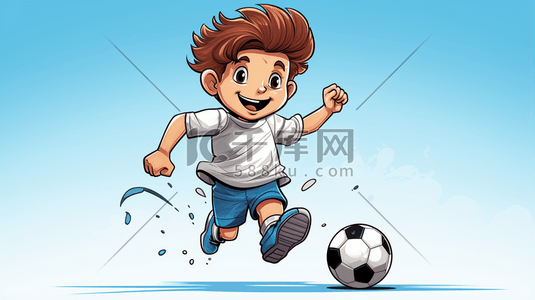 开心的男孩卡通插画图片_踢足球的男孩卡通插画28