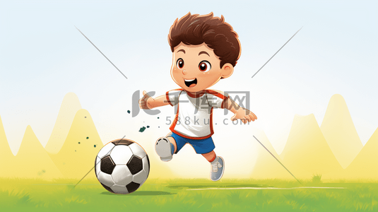 开心的男孩卡通插画图片_踢足球的男孩卡通插画17
