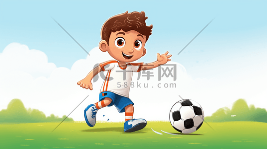09插画图片_踢足球的男孩卡通插画09