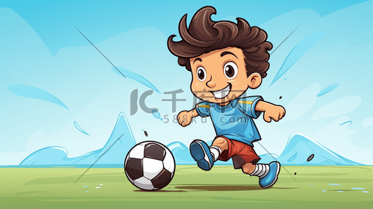 开心的男孩卡通插画图片_踢足球的男孩卡通插画31