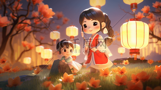 红色中国风节日喜庆卡通人物灯笼插画9